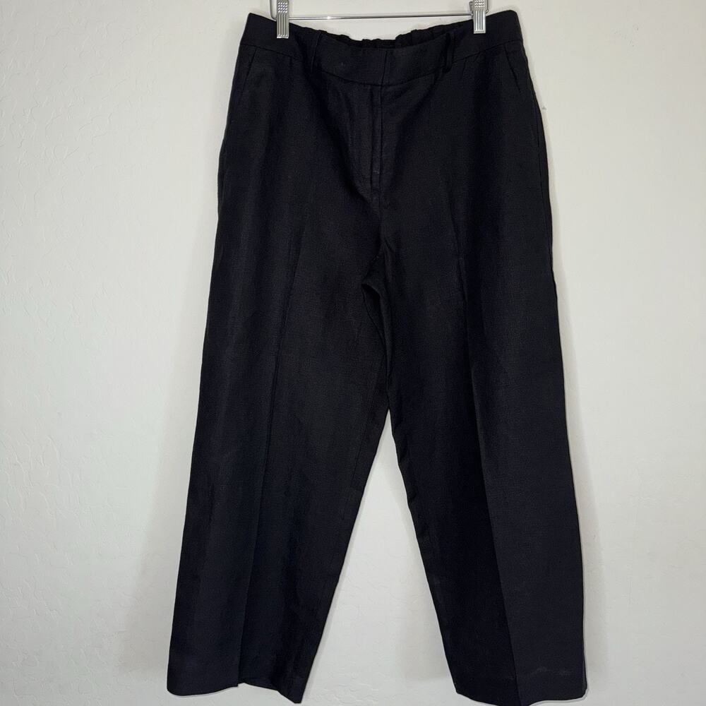 Talbots Women's 100% Linen Black Capri Trouser Pants Size 8 Wide Leg Pockets